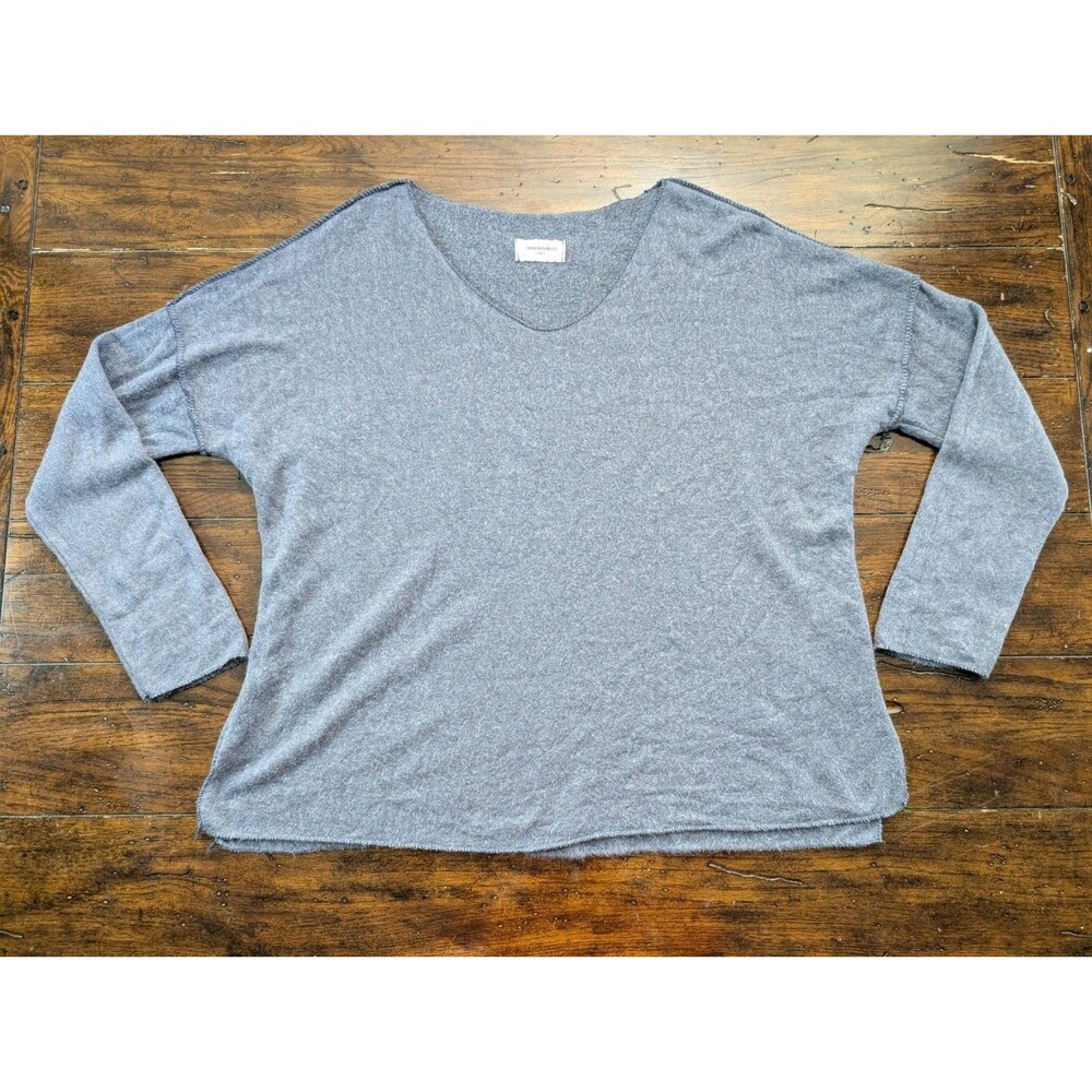 Nina Kendosa Paris Sweater M/L Oversized Angora Wool Viscose V-Neck Gray Fuzzy